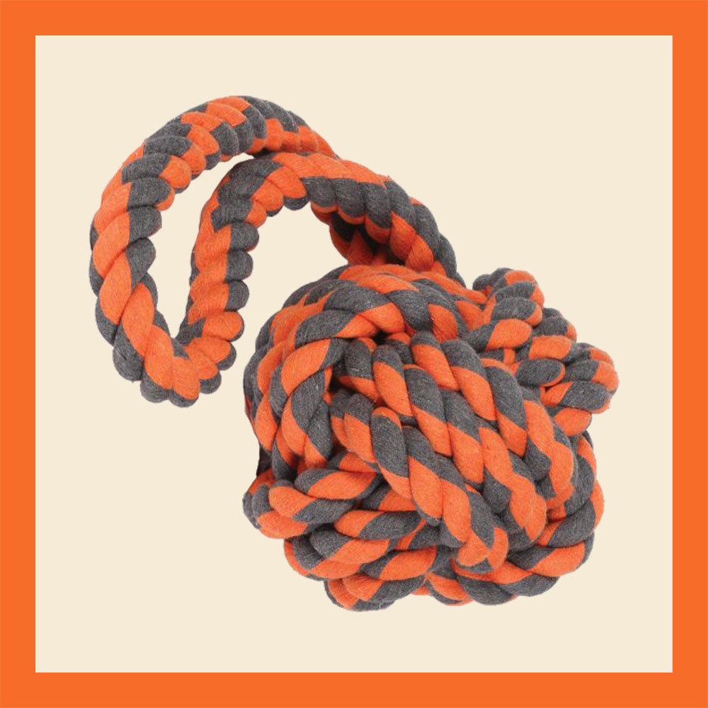 Ronde bal van touw, geschikt als trekspeelgoed en werpspeelgoed. Hondenknots van touw. Hondenspeelgoed, knots, hondenknots, trekspeelgoed hond, Happy pet nuts for knots extreme tugger bal trekspeelgoed hond